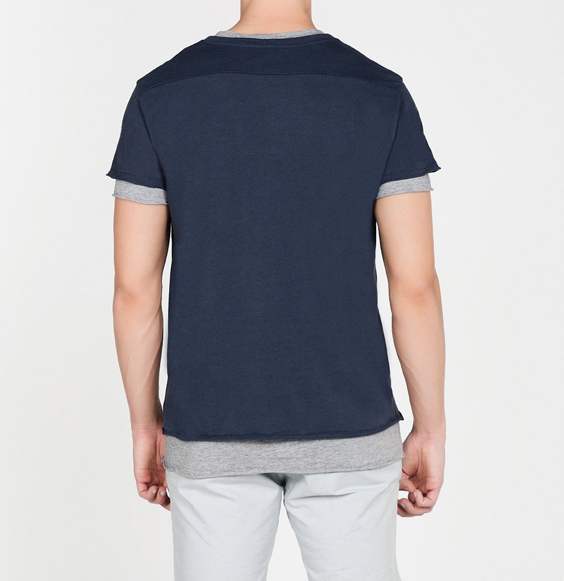 Ανδρική Μπλούζα Λαιμόκοψη The Project Garments Double Effect Crew Neck Wool Blend Tee Shirt Navy Blue